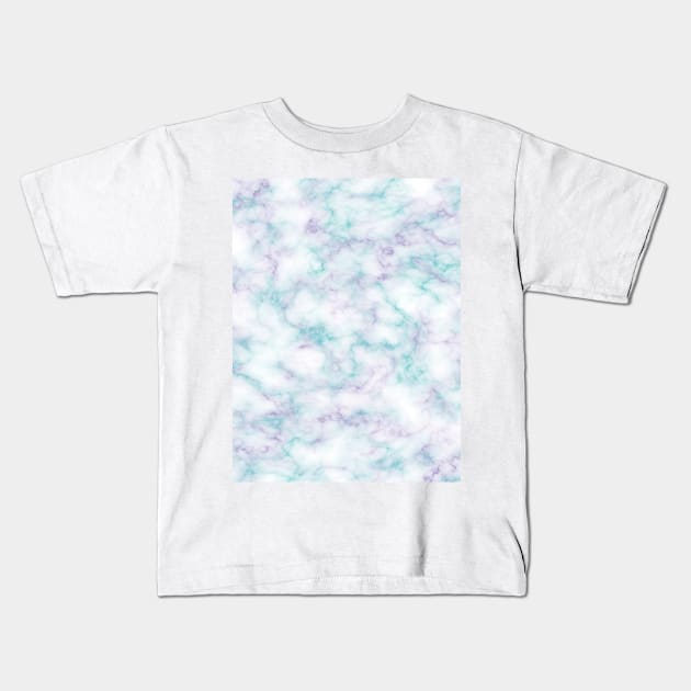 Turquoise blue and Purple Pastel Marble Kids T-Shirt by squeakyricardo